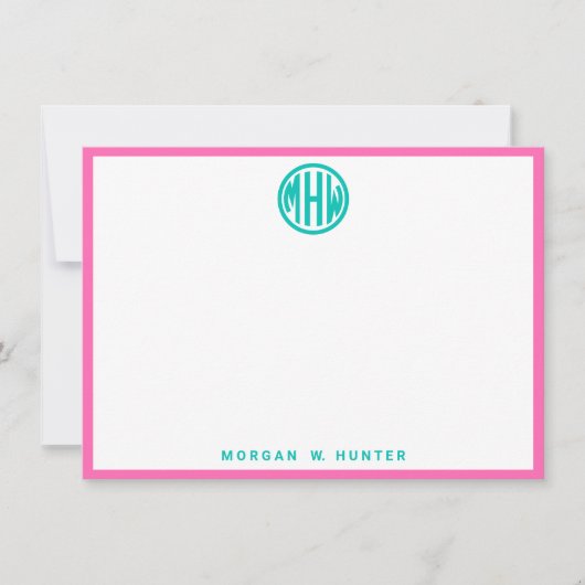Teal Circle Monogram Font DIY BG Bedankkaart (Voorkant)
