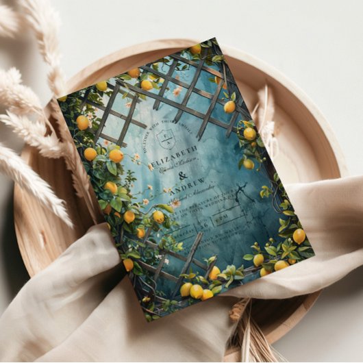 Teal Citrus Blossom Garden Wedding Kaart