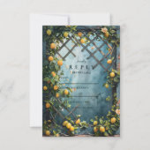 Teal Citrus Blossom Garden Wedding RSVP Kaartje (Voorkant)