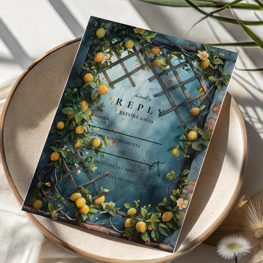 Teal Citrus Blossom Garden Wedding RSVP Kaartje