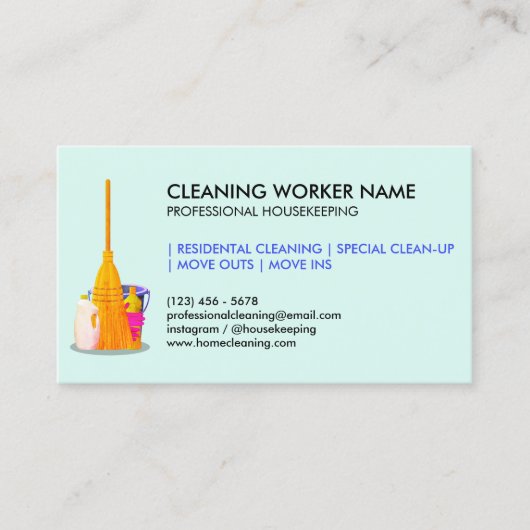 teal Cleaning Service Housekeeper Janitorial Visitekaartje (Voorkant)