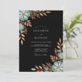Teal Copper Bloom Romance Wedding Kaart (Staand voorkant)