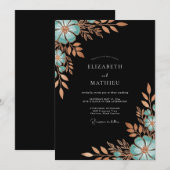 Teal Copper Bloom Romance Wedding Kaart (Voorkant / Achterkant)
