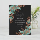 Teal Copper Botanical Bloom Wedding Kaart (Staand voorkant)