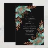 Teal Copper Botanical Bloom Wedding Kaart (Voorkant / Achterkant)