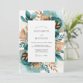 Teal Copper Botanical Romance Wedding Kaart (Staand voorkant)
