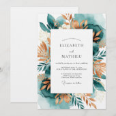 Teal Copper Botanical Romance Wedding Kaart (Voorkant / Achterkant)