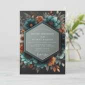 Teal Copper Dramatic Botanical Wedding Kaart (Staand voorkant)