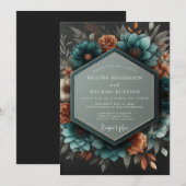 Teal Copper Dramatic Botanical Wedding Kaart (Voorkant / Achterkant)
