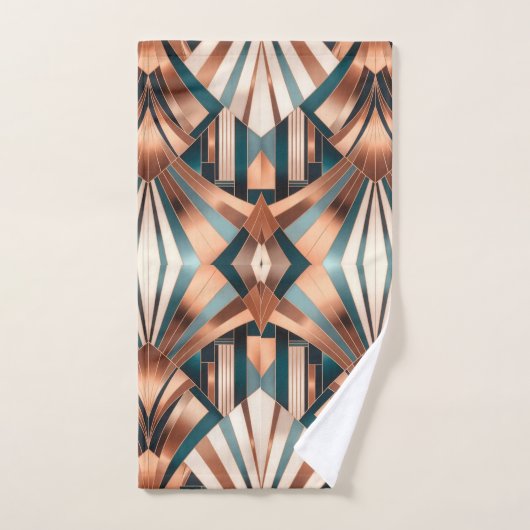 Teal Copper Geometric Skyscraper Neo Art Deco Bad Handdoek (Handdoek)