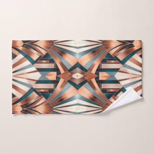 Teal Copper Geometric Skyscraper Neo Art Deco Bad Handdoek (Handdoek)