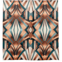 Teal Copper Geometric Skyscraper Neo Art Deco Douchegordijn