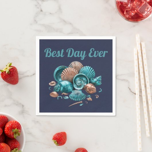 Teal Copper Sea Shell Beach Wedding Paper Napkin Servet (Insitu)