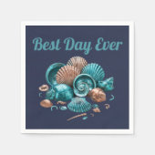 Teal Copper Sea Shell Beach Wedding Paper Napkin Servet (Voorkant)