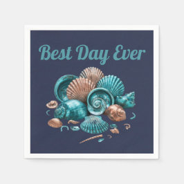Teal Copper Sea Shell Beach Wedding Paper Napkin Servet