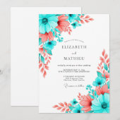 Teal Coral Artistic Bloom Wedding Kaart (Voorkant / Achterkant)