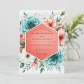 Teal Coral Bloom Romance Wedding Kaart (Staand voorkant)