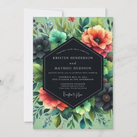 Teal Coral Dramatic Bloom Wedding Kaart (Voorkant)
