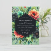 Teal Coral Dramatic Bloom Wedding Kaart (Staand voorkant)