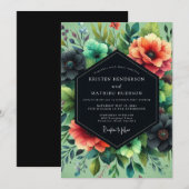 Teal Coral Dramatic Bloom Wedding Kaart (Voorkant / Achterkant)