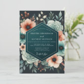 Teal Coral Eventide Wedding Kaart (Staand voorkant)