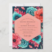 Teal Coral Floral Opulence Wedding Kaart (Voorkant)