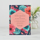 Teal Coral Floral Opulence Wedding Kaart (Staand voorkant)
