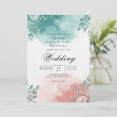 Teal Coral Floral Splash Wedding Kaart (Staand voorkant)