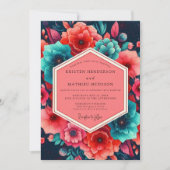 Teal Coral Lush Bloom Wedding Kaart (Voorkant)