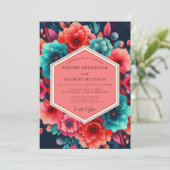 Teal Coral Lush Bloom Wedding Kaart (Staand voorkant)