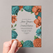 Teal & Coral Modern Botanical Wedding Acryl Uitnodigingen (Insitu (Draagbaar))