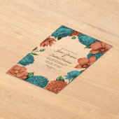 Teal & Coral Modern Botanical Wedding Acryl Uitnodigingen (Laagn)