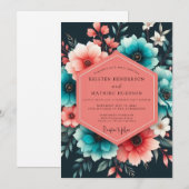Teal Coral Painterly Bloom Wedding Kaart (Voorkant / Achterkant)