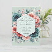 Teal Coral Painterly Wedding Kaart (Staand voorkant)