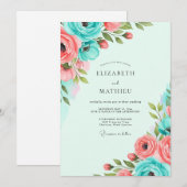 Teal Coral Vibrant Spring Wedding Kaart (Voorkant / Achterkant)