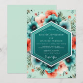 Teal Coral Vivid Botanical Wedding Kaart (Voorkant / Achterkant)