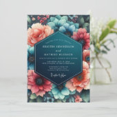 Teal Coral Wedding Kaart (Staand voorkant)