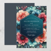 Teal Coral Wedding Kaart (Voorkant / Achterkant)