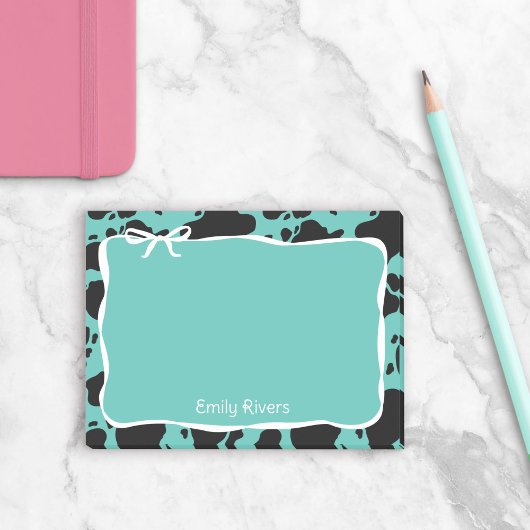 Teal Cow Print & White Bow With Your Name Post-it® Notes