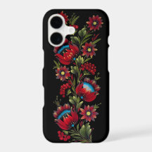 Teal & Crimson Bloemrijke Folk Art Hoesje