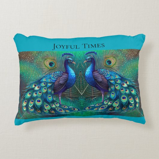 Teal cushion Peacock design Accent Kussen (Voorkant)