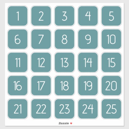 Teal Customizable Square Number Stickers (Vel)