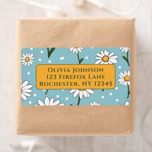 Teal Cute Daisy Flower Address Labels (Insitu)