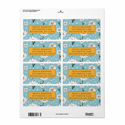 Teal Cute Daisy Flower Address Labels (Full Sheet)