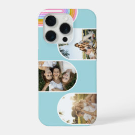 Teal Cute Modern 3 Photo Layout Custom iPhone 15 Pro Case