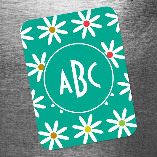 Teal Daisy Dots Monogram Magneet