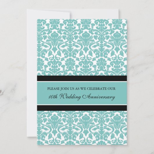 Teal Damask 10e verlichtingspartij uitnodiging (Voorkant)