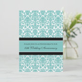Teal Damask 25e jubileumfeest uitnodiging (Staand voorkant)