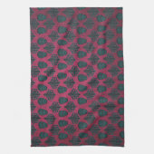 Teal Damast en Schedels op Getextureerde Heet Roze Theedoek (Verticaal)