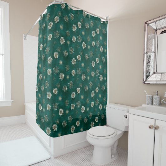 Teal Dandelion Pattern  Douchegordijn (In situ)